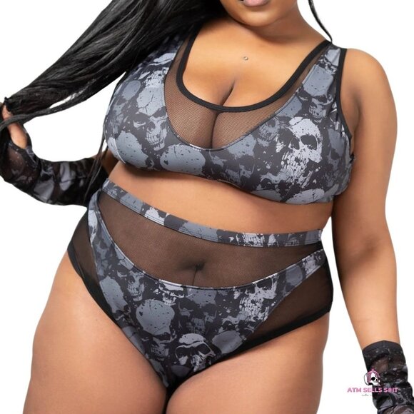 NWT Killstar Tomb Lagoon Skull Print Two-Piece Bikini Swimsuit Plus Size 4XL - Picture 2 of 10